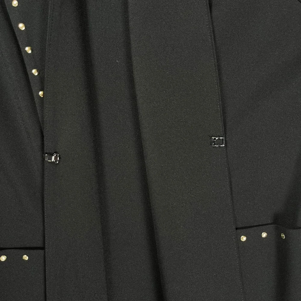 Ming Wang Studded Open Front Jacket Womens Small Black 3/4 Sleeve‎ Knit Academia